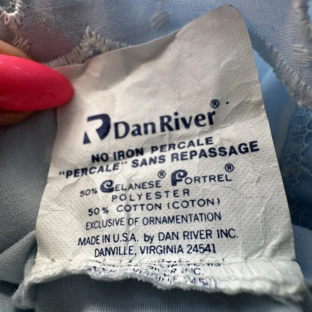 VTG Dan River Twin Sheet Set – 1‎ Flat, 1 Fitted, 2 Cases Blue Eyelet Lace USA